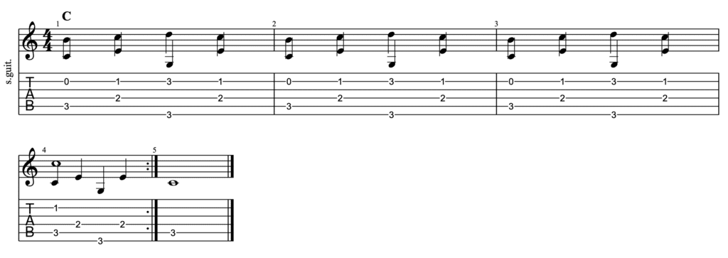 travis picking in C learn fingerpicking