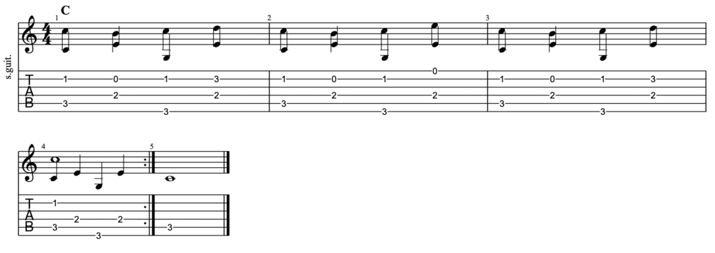 travis picking in C learn fingerpicking