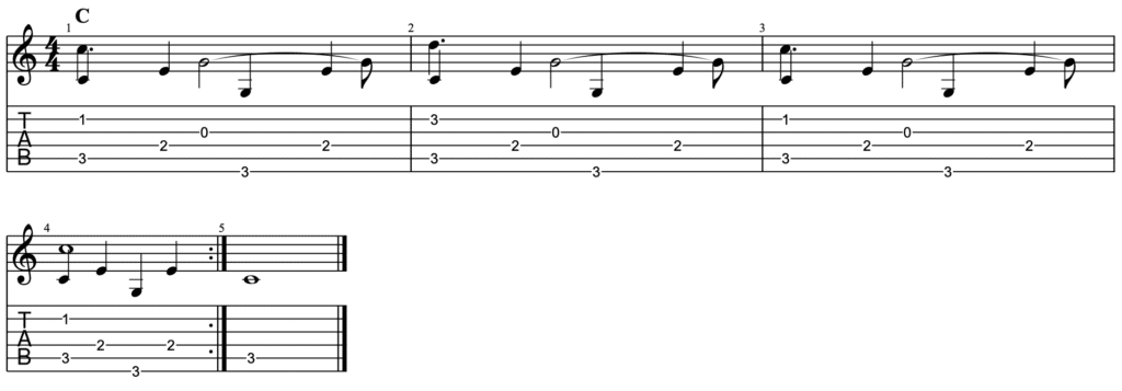 travis picking in C tablature 3-1