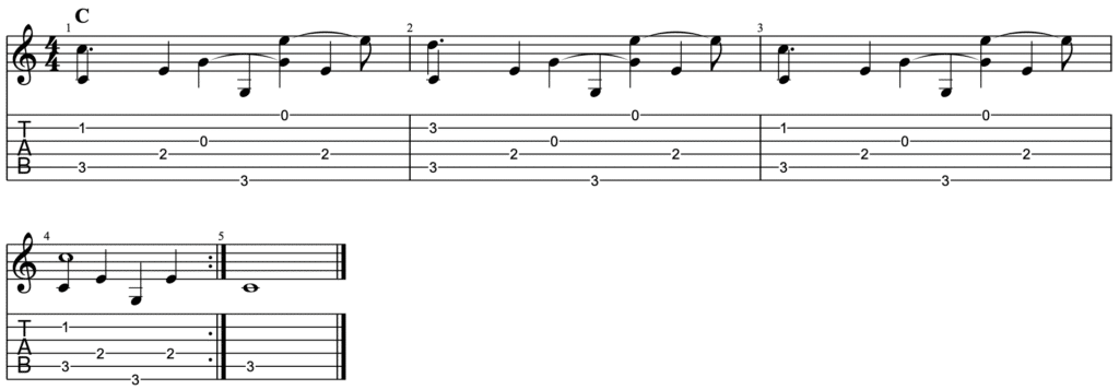 travis picking in C tablature 3-2