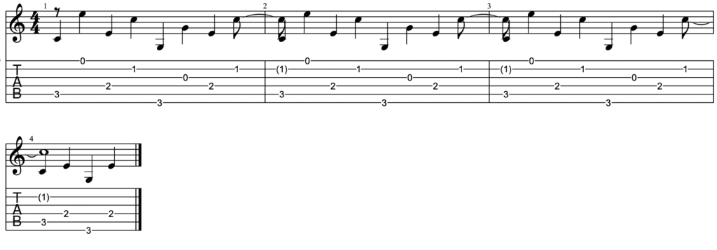 travis picking in C tablature 3-3