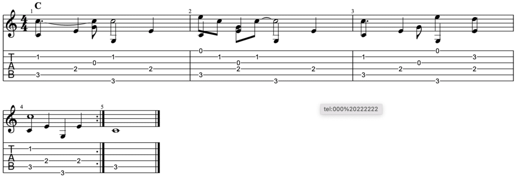 travis picking in C tablature 3-5