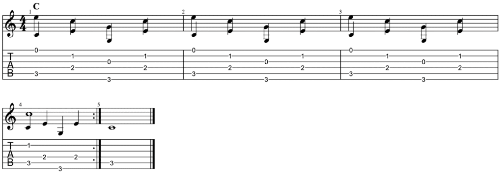 Travis picking tablature - ex1