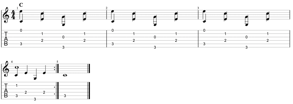Travis picking tablature - ex2 - learn travis picking patterns