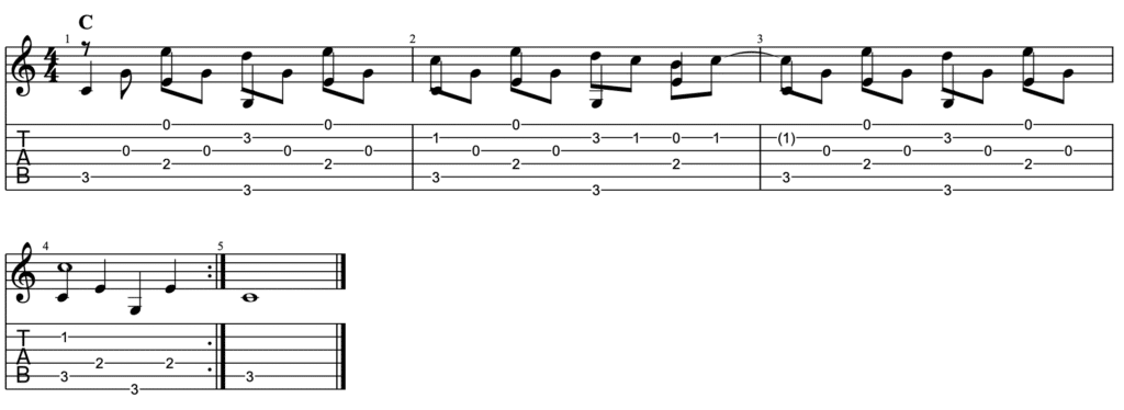 Travis picking tablature - ex4 - learn travis picking patterns