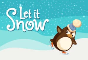 Let It Snow - Fingerstyle Guitar - penguin on skates at snowy background.