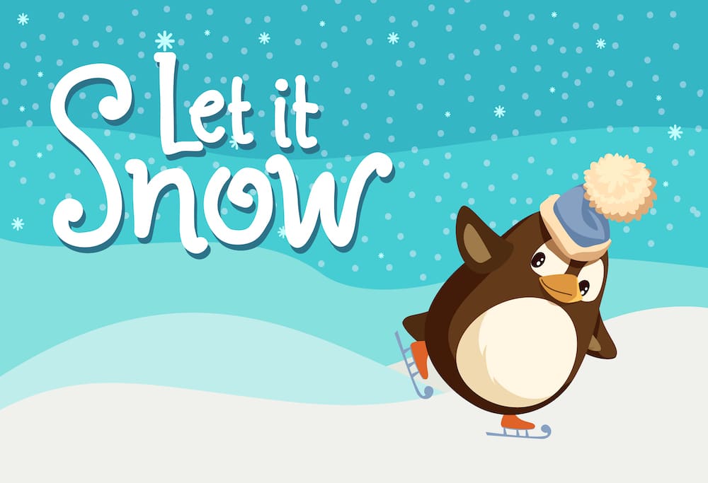 Let It Snow - Fingerstyle Guitar - penguin on skates at snowy background.
