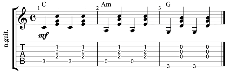 ex 2 - three finger pluck - with travis picking